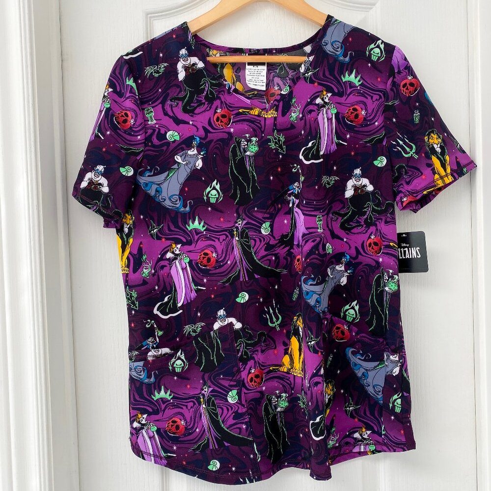 Disney Villains Scrub Top Medium NWT Purple Nurse V-Neck
